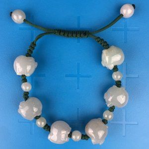 Natural Jade Piggy Charm Bead Adjustable Bracelet